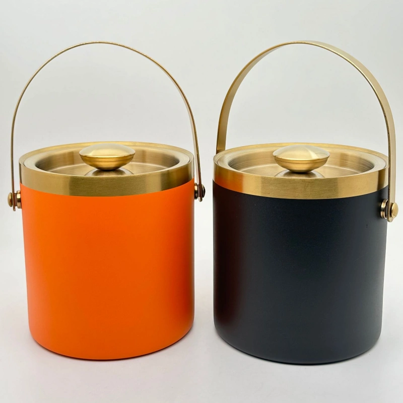 Laser-cut strainer in Elegant Double Wall Insulated Ice Buckets for Parties Cocktail Bar separating meltwater during ISO testing.