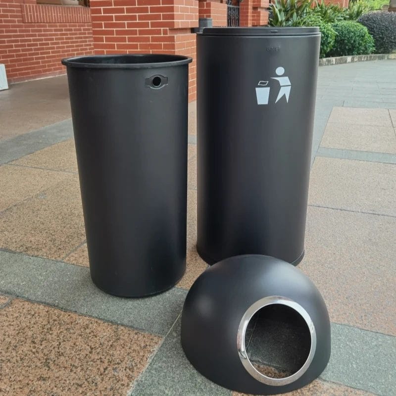 Hotel Outdoor Bins standing resiliently in various weather conditions like rain or bright sun.