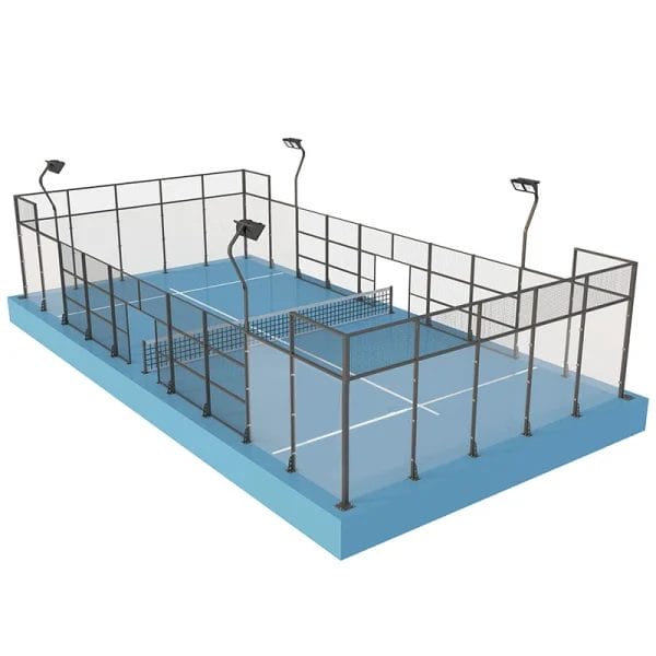 A diagram or wide shot showing the standard 10m x 20m size of a Padel Court for hotels and resorts.