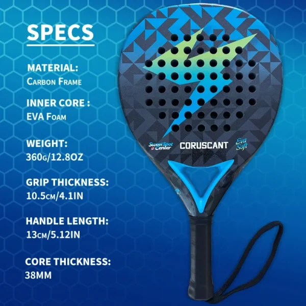 A paddle racket with a unique and eye-catching iridescent finish, showcasing its aesthetic appeal.