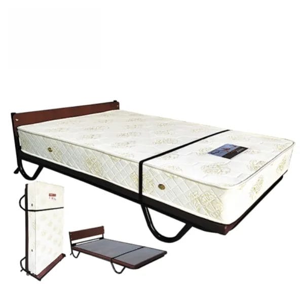 A detail shot of the cross stained bar on the frame of the Rollaway Fold Bed extra bed for added stability.