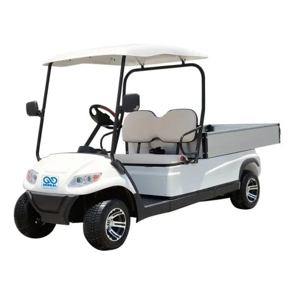 An efficient Electric Cargo Car carrying luggage and supplies across a hotel property, highlighting its use for seamless operations.