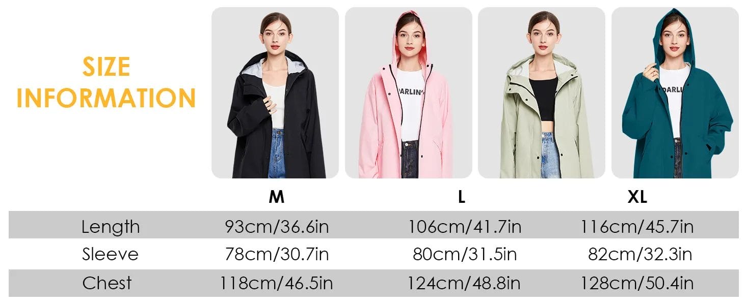 Long rain Coat Size details
