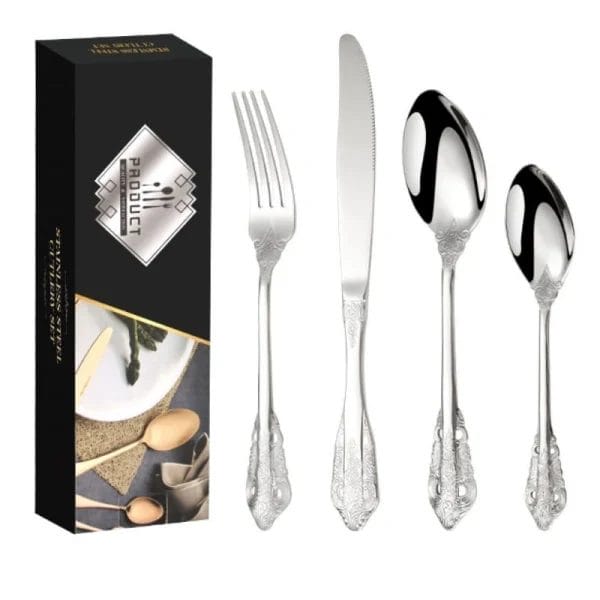 The Retro Royal Silverware Set Stainless Steel Cutlery beautifully packaged in a portable chest gift box.