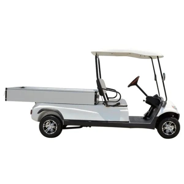 The Electric Cargo Car making a tight turn, showcasing its impressive turning radius for efficient navigation.