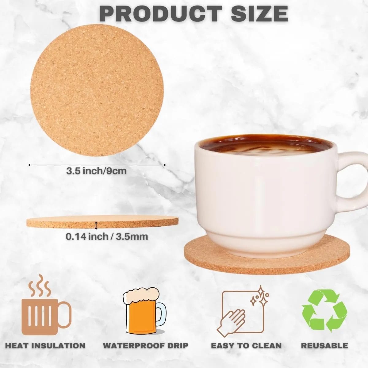 A side-angle view of Cork Coasters, emphasizing its micro-grip texture that reduces slips and protects tables.