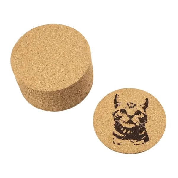 A stack of natural Cork Coasters made from sustainable material, showcasing their eco-friendly nature.
