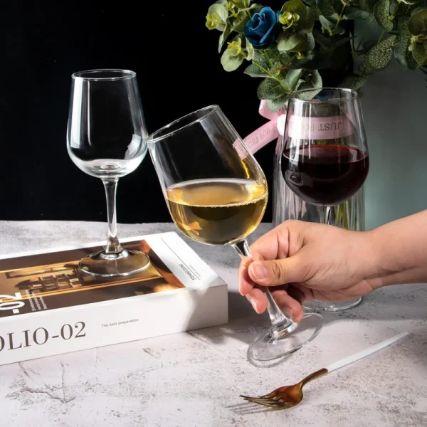 The sturdy, non-slip base of the Red wine glasses providing stability on a tabletop.