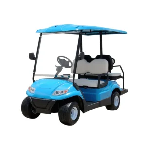 A sleek, modern 4-Seater Electric Golf Cart in a luxurious hotel driveway, showcasing its use for elegant guest transport.