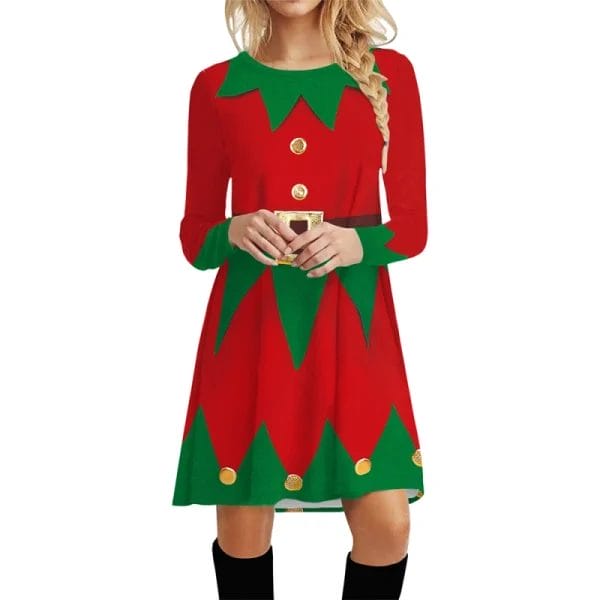 A hotel uniform closet showing the durable, reusable Christmas Dress Festive Dress for multiple holiday seasons.