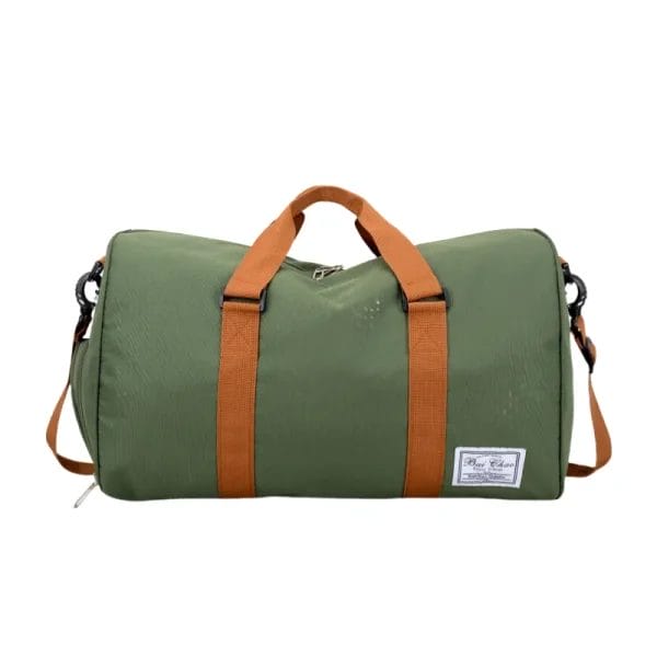 A detailed shot of the separate shoe compartment on the Travel Bags Duffel Bag with shoes stored inside.