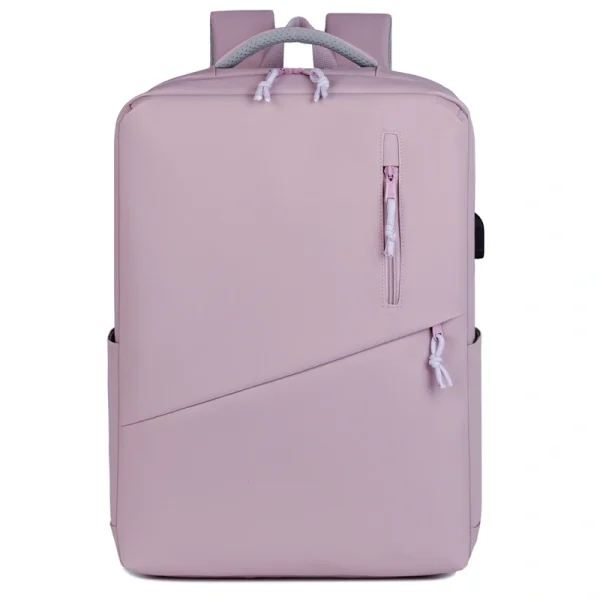 A person charging their phone via the built-in USB port of the Traveller Backpack while on the go.