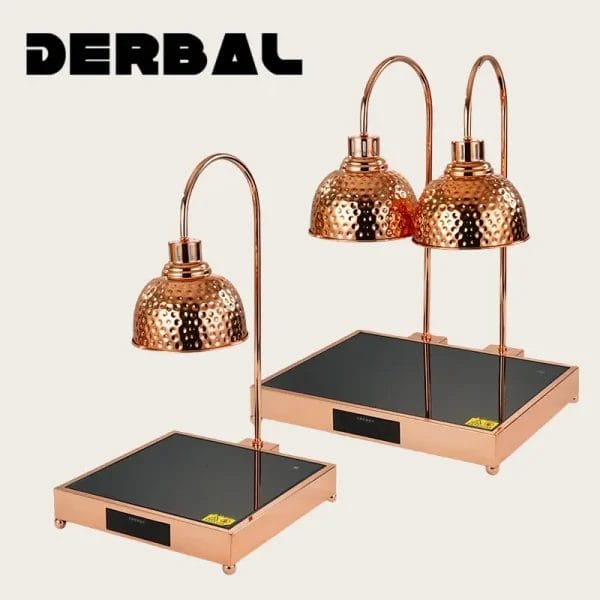 The inviting, appetizing glow of a Food Heat Lamp Catering Lamp illuminating a dish, enhancing its visual appeal.