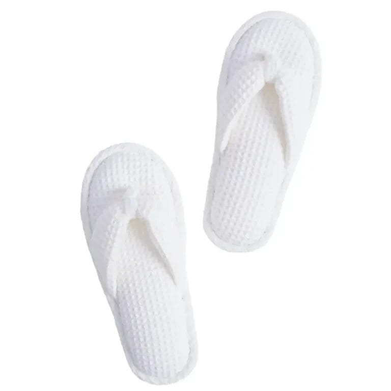 An image of a Waffle Slippers with a hotel's logo elegantly embroidered on the top, highlighting customization for brand identity.