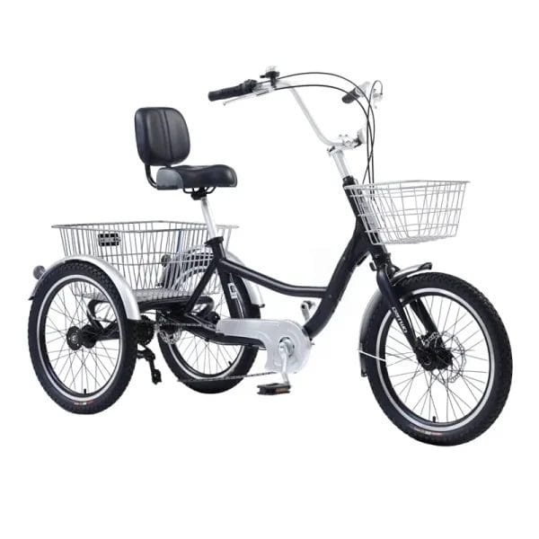 The comfortable, ergonomic saddle with a supportive backrest on the Hotel Housekeeping & Service Tricycle, designed to reduce staff fatigue during long shifts.