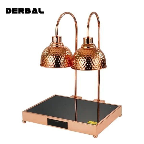 A hanging, ceiling-mounted Food Heat Lamp Catering Lamp over a kitchen pass-through, showcasing a durable, fixed installation.