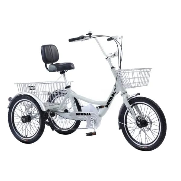 A close-up view of the heavy-duty, corrosion-resistant steel frame and durable wheel of the Hotel Housekeeping & Service Tricycle, highlighting its commercial-grade construction.