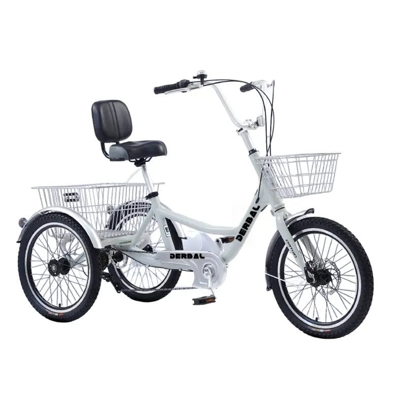 A close-up view of the heavy-duty, corrosion-resistant steel frame and durable wheel of the Hotel Housekeeping & Service Tricycle, highlighting its commercial-grade construction.