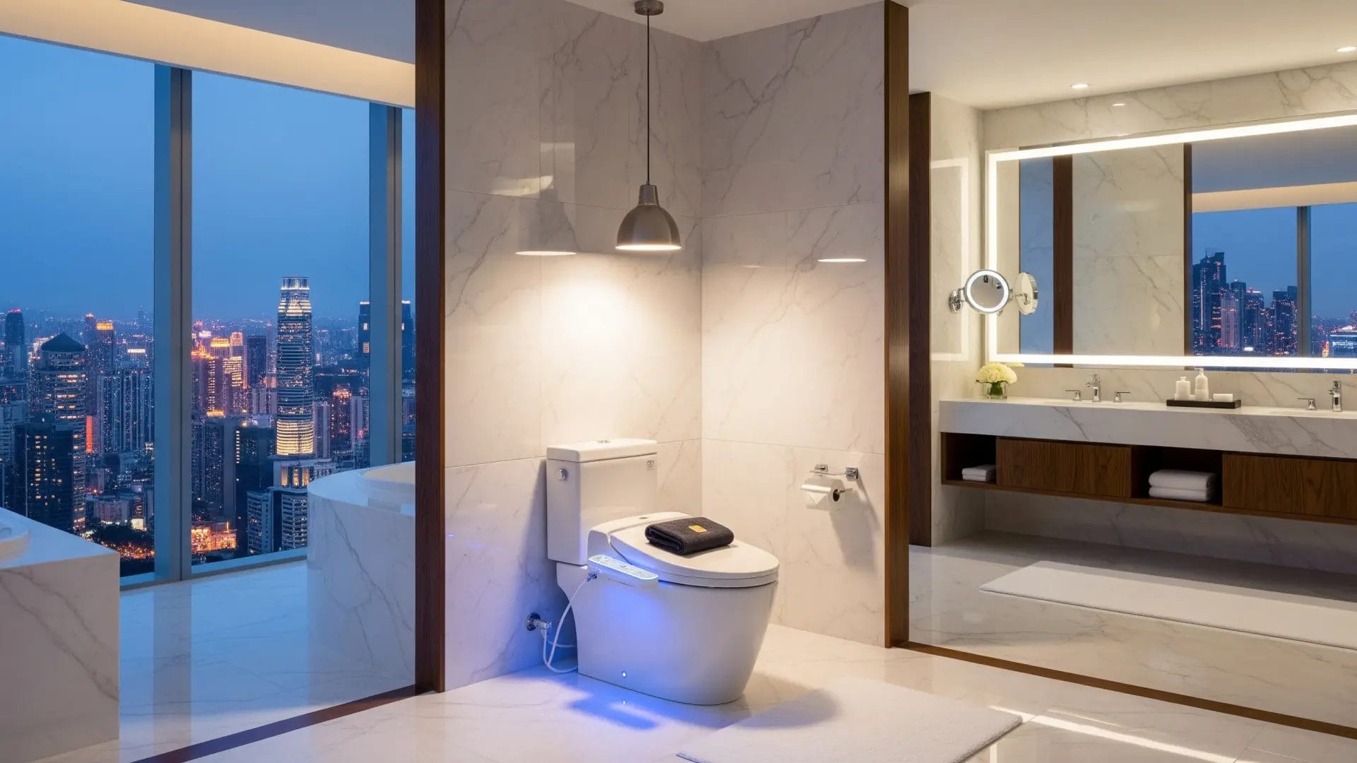 Modern Luxury Hotel Bathroom with Smart Toilet