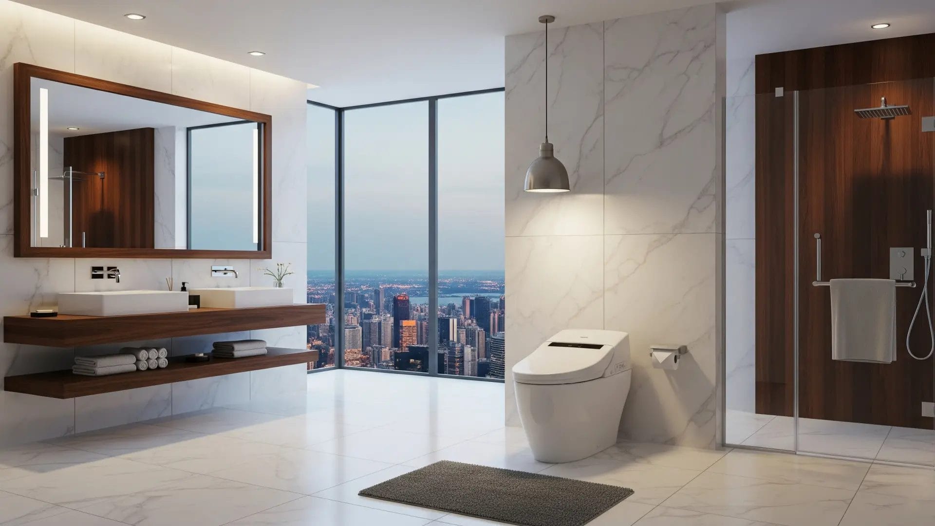 Modern Luxury Hotel Bathroom with Smart Toilet