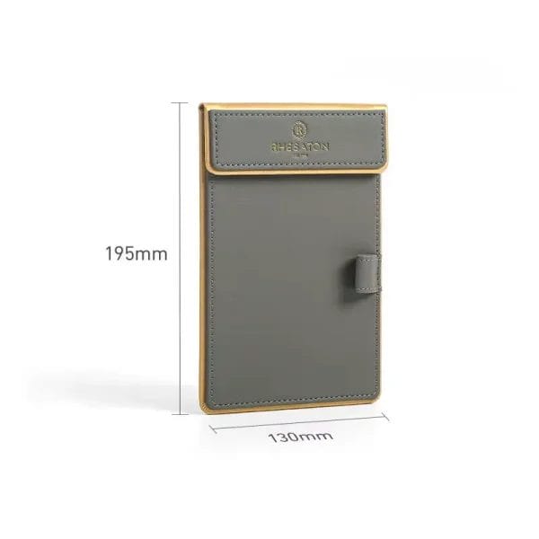 The PU Leather Hotel Amenities Box set neatly displayed on a welcome tray with fresh flowers and a personalized welcome card, creating an inviting guest experience.