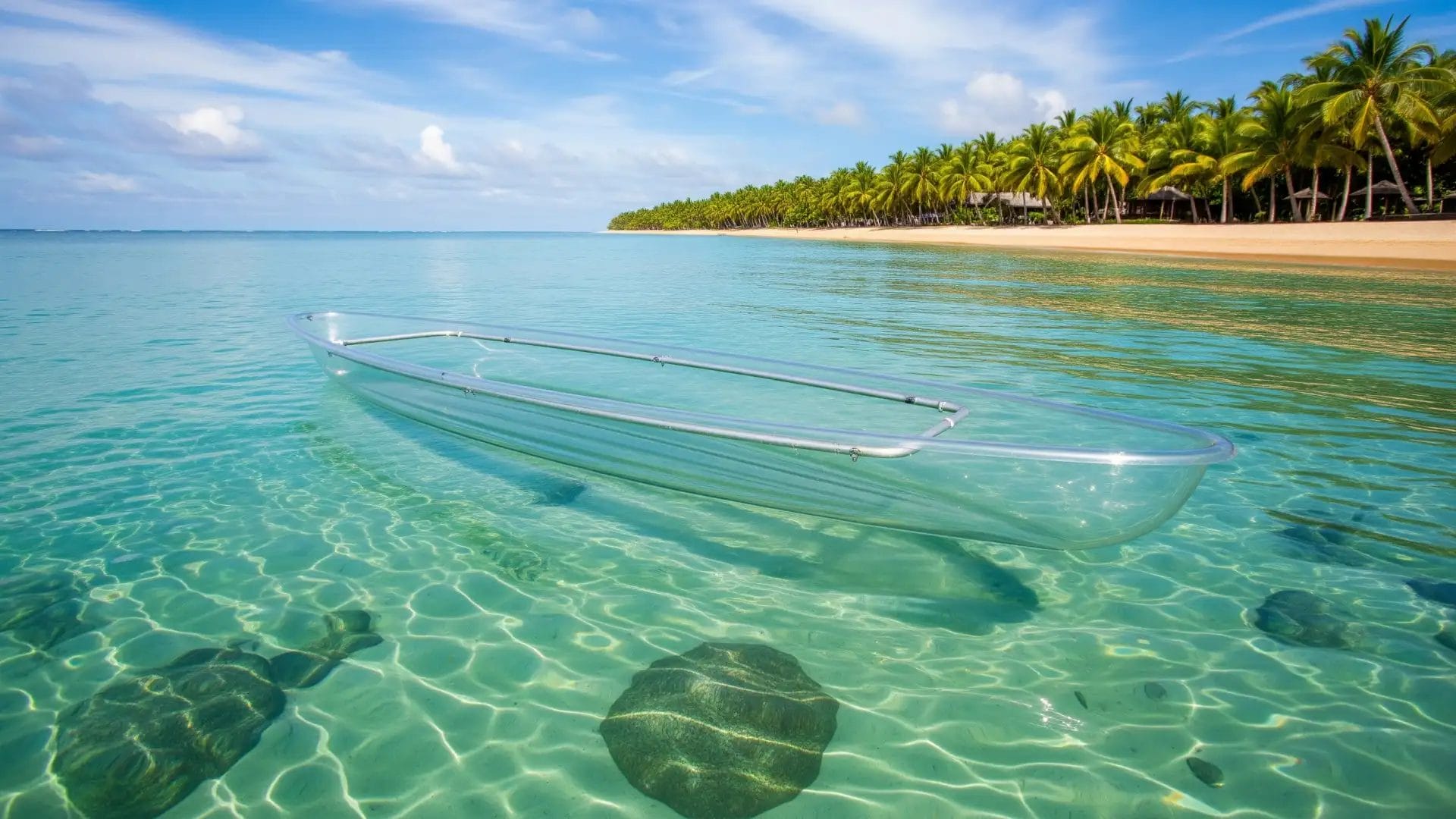 See-Through Adventure Transparent Kayak Crystal Canoe on Clear Water