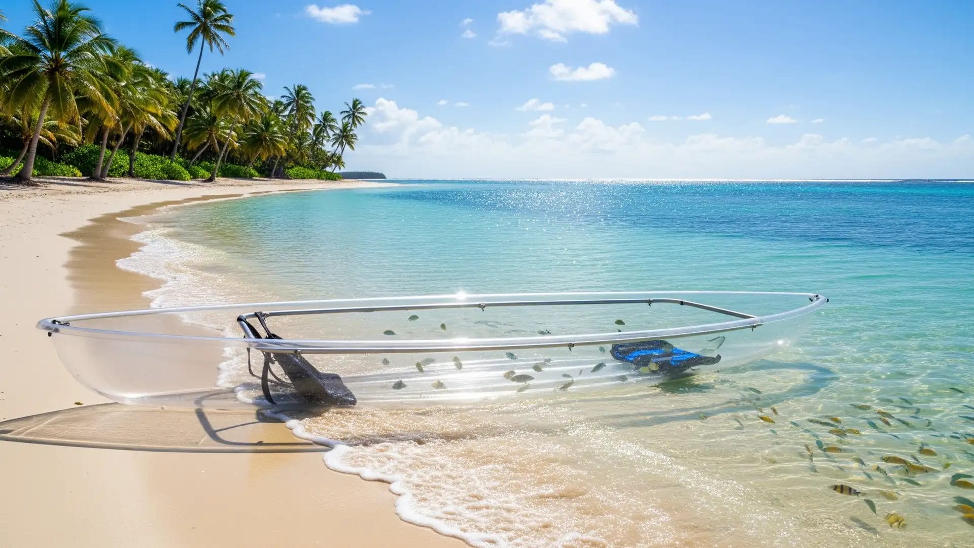Stunning Transparent Kayak Crystal Canoe on a Tropical Beach