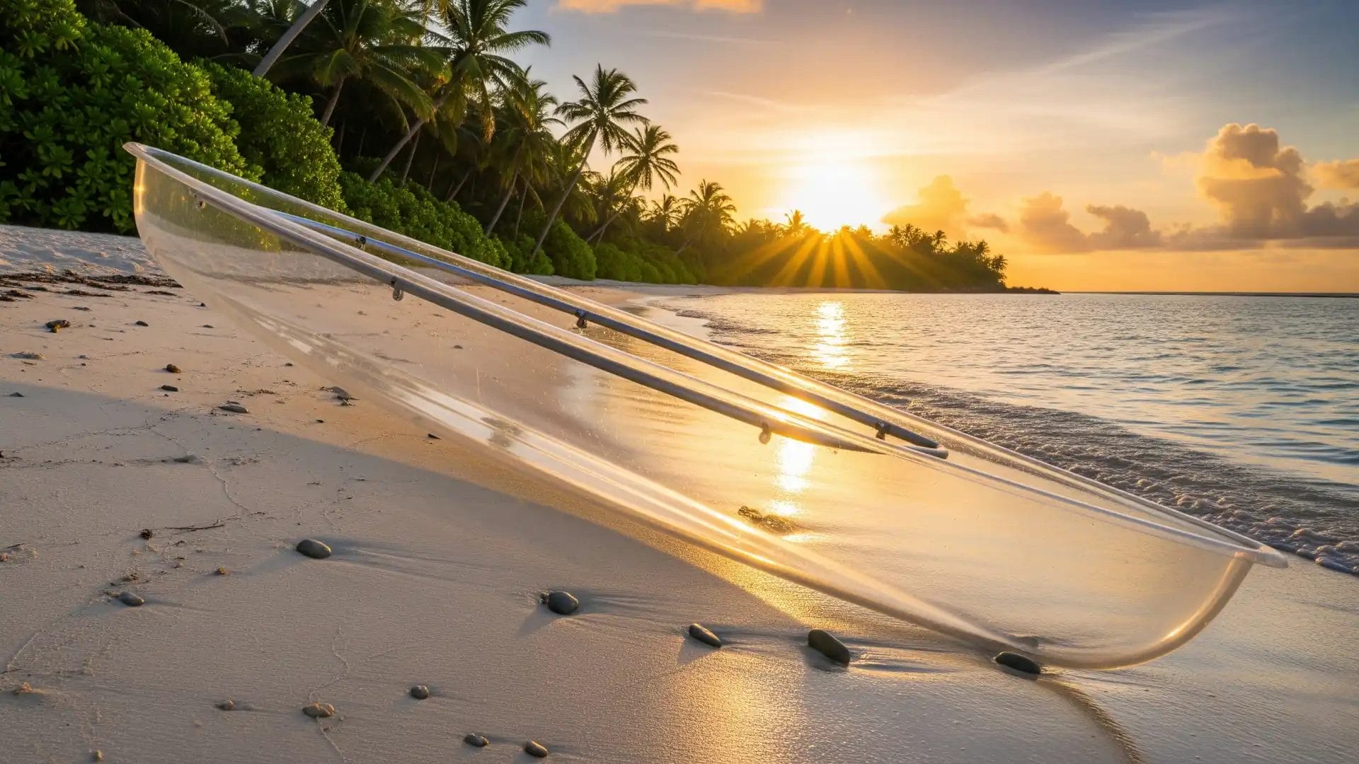Sunset View with a Transparent Kayak Crystal Canoe at a Beach Resort