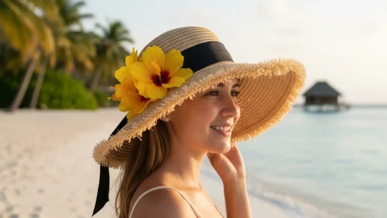 Several variations of the unisex Beach Straw Hat stacked together, highlighting the quality weave and durability, ideal for a bulk wholesale order for a Hotel Sun Hat program.