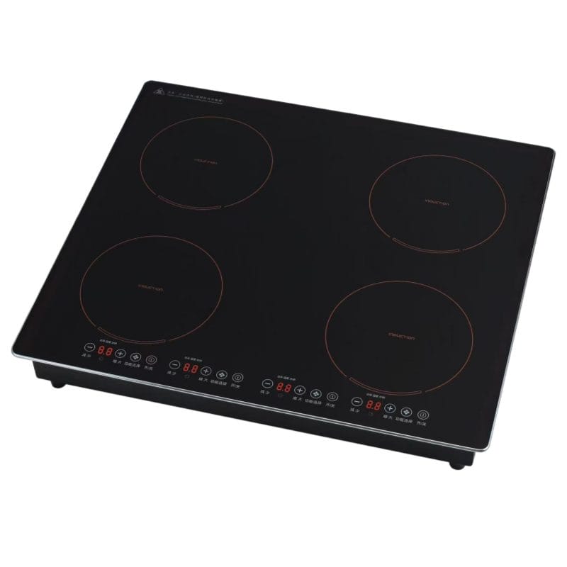An internal view or conceptual image showing the Pure copper coils beneath the induction cooktops, illustrating efficient heating technology.