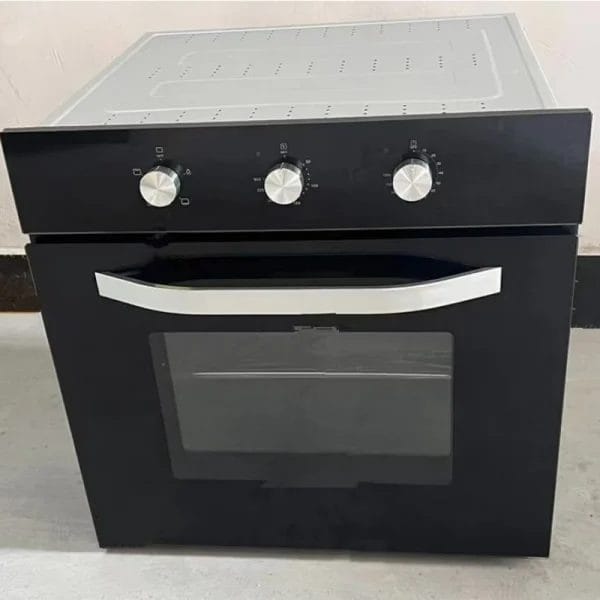 A close-up of the Built-in Electric Oven control panel, emphasizing the Black tempered glass finish and the LED timer display.