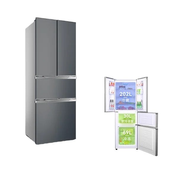 A side-profile of the Four-door refrigerator (630x531x1750mm), illustrating its space-saving vertical design.