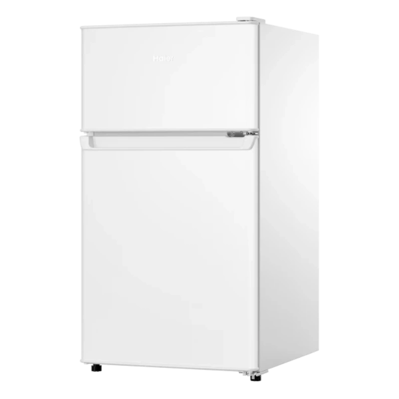 A close-up of the interior of the HaiEr MINI FRIDGE, showing well-organized shelves and consistent cooling for mini-bar contents.