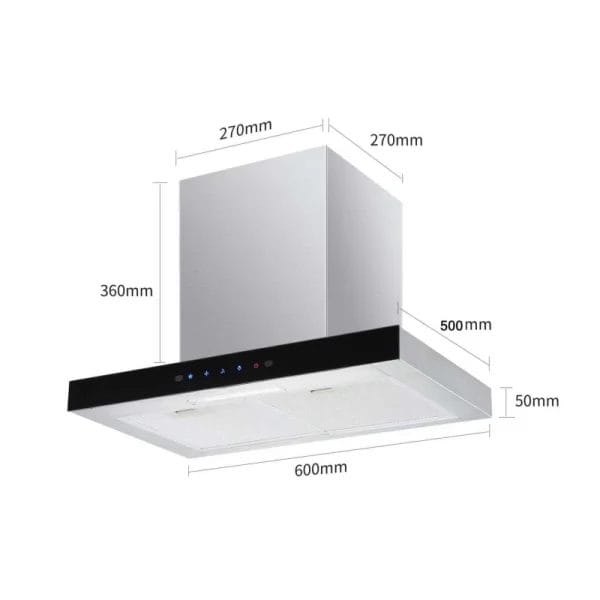 A close-up of the Kitchen Range Hood exterior, showcasing the sleek finish and durable SS304 material construction.