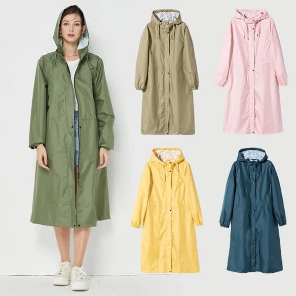 A side view of the Hotel Team Raincoat, showing the extended length providing maximum coverage over trousers and uniforms.
