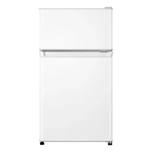 A view of the HaiEr MINI FRIDGE discreetly built into a hotel cabinet, emphasizing its ultra-quiet operation.