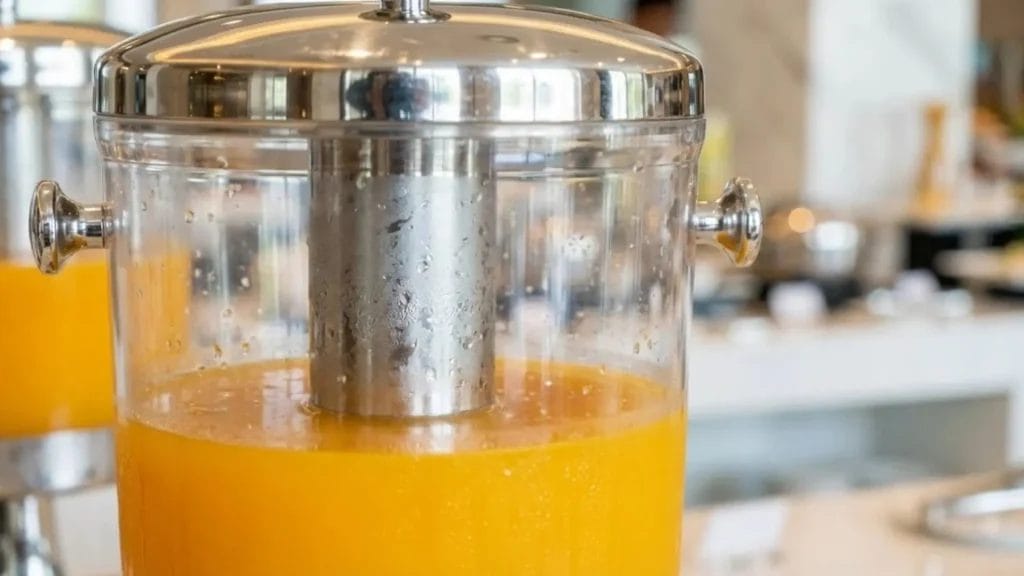 Stainless steel Ice Core inside an 8L Commercial Juice Dispenser for cooling without dilution