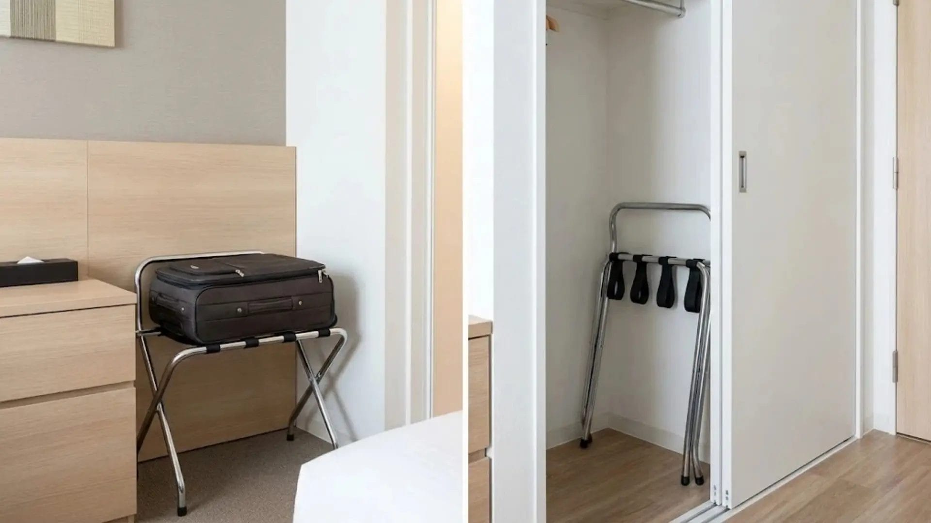 Best folding luggage stand dimensions for compact hotel rooms stored in a closet.