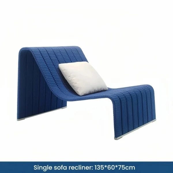 Blue luxury woven outdoor furniture single recliner for hotel poolside.