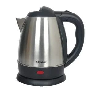 A 1.2L 304 stainless steel hotel kettle perfect for guest room tea and coffee service.