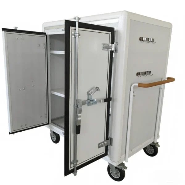 The House Keeping Trolley with its double doors closed, presenting a tidy and professional appearance.