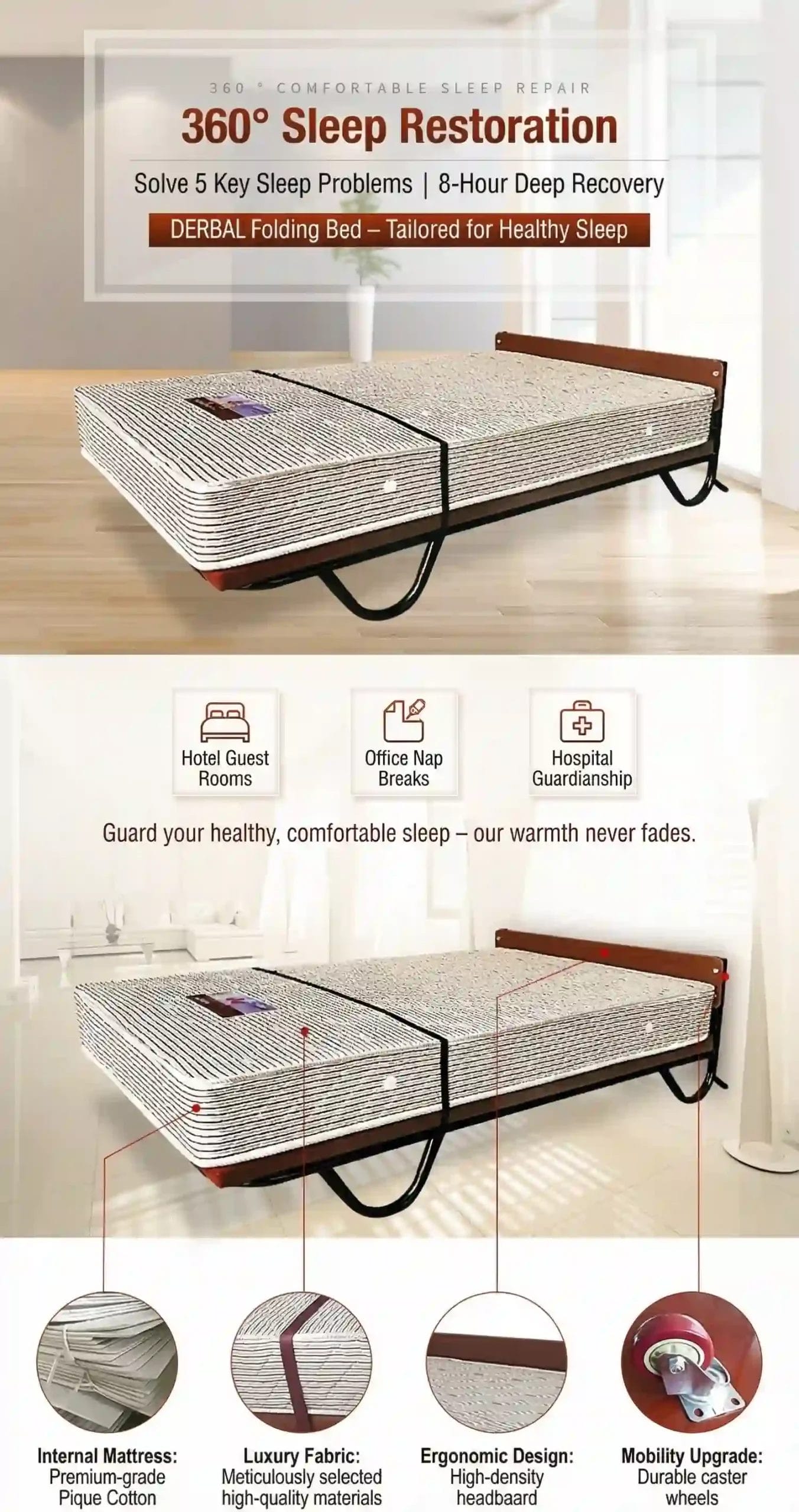 High-density foam mattress for hotel extra bed complying with BS7177 and CAL117 standards.