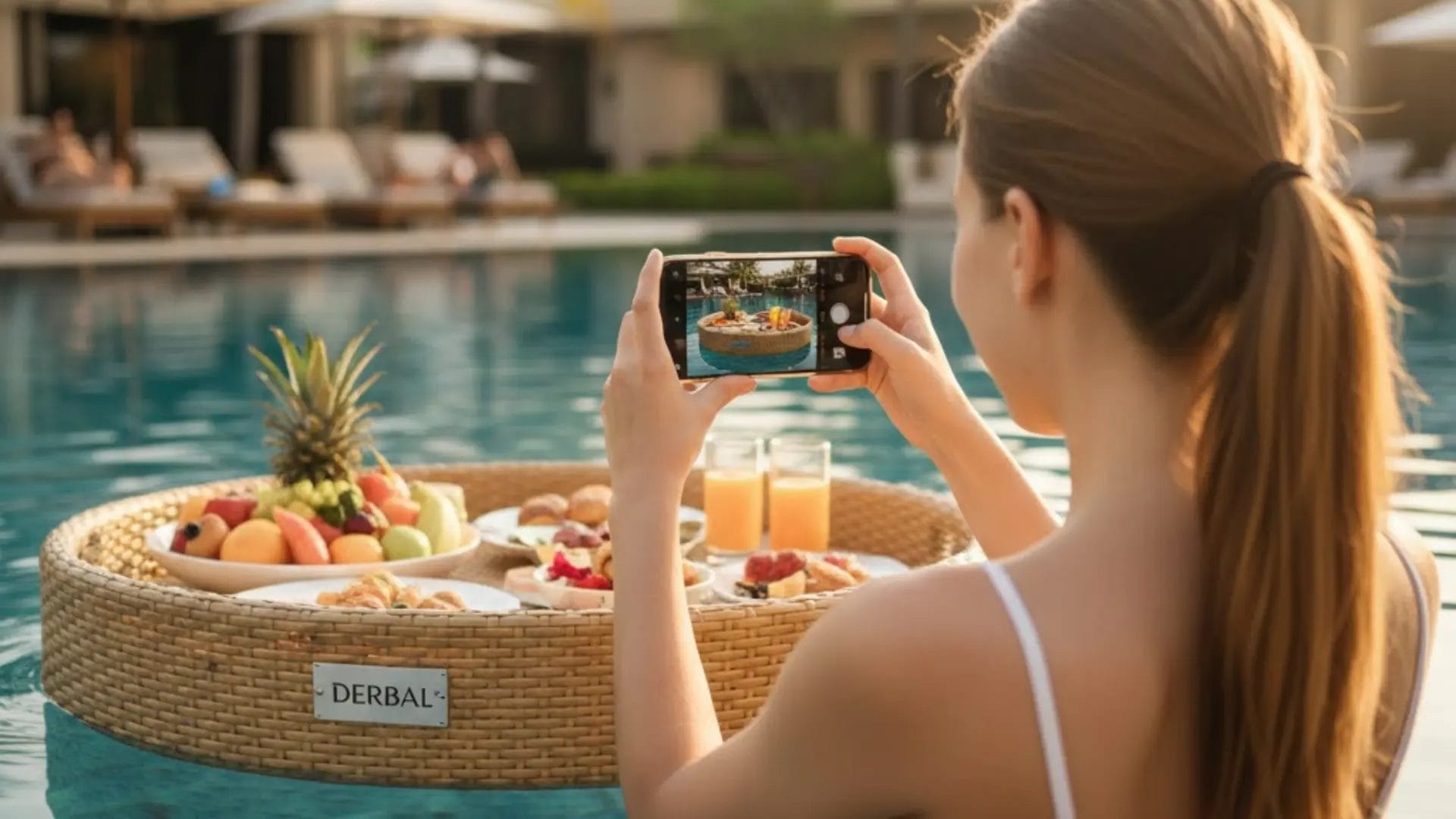 Luxury Resort Guest Experience: Serving Floating Breakfast Tray for Pool