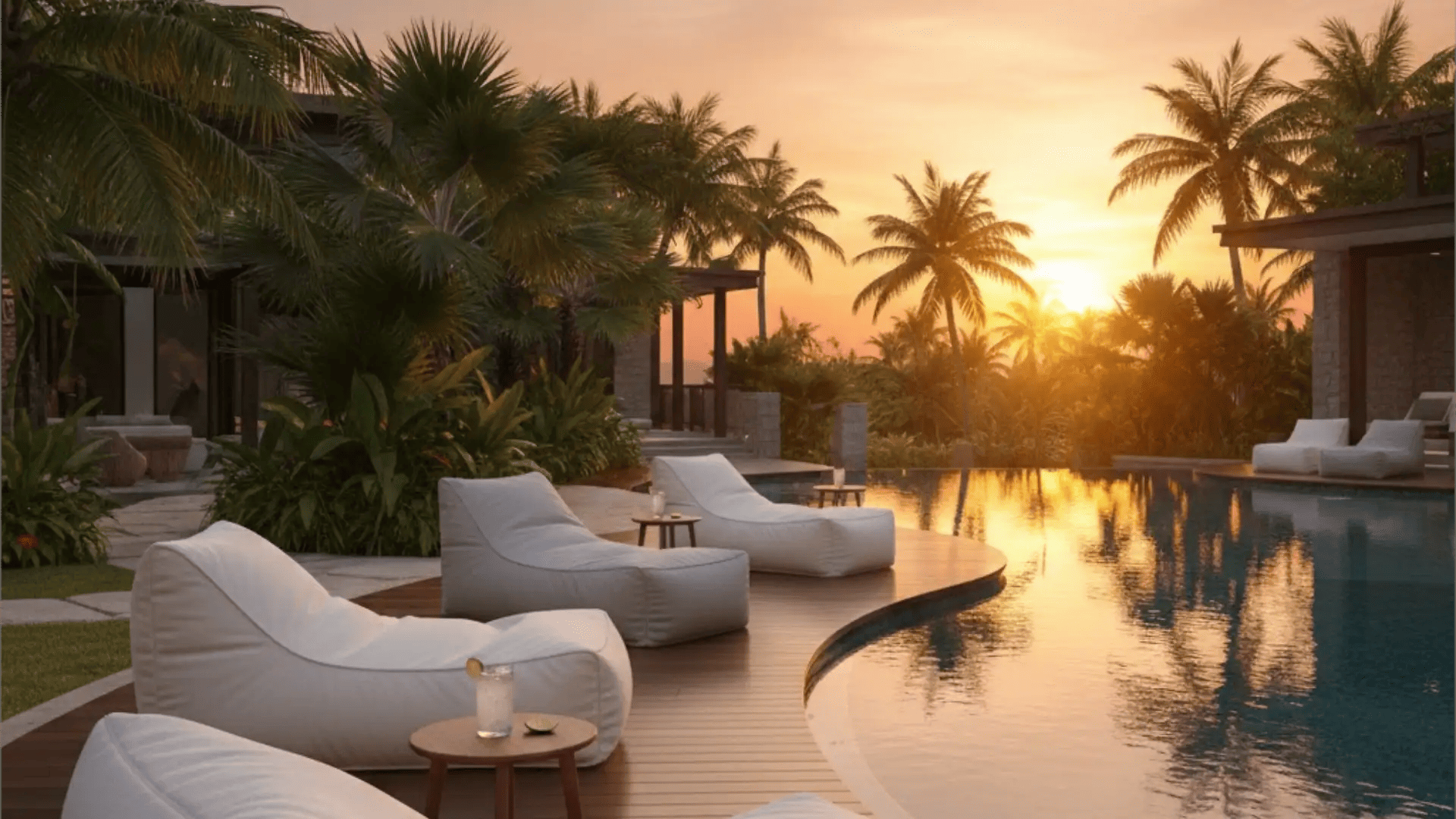 Hotel rooftop outdoor bean bag lounger for versatile guest seating