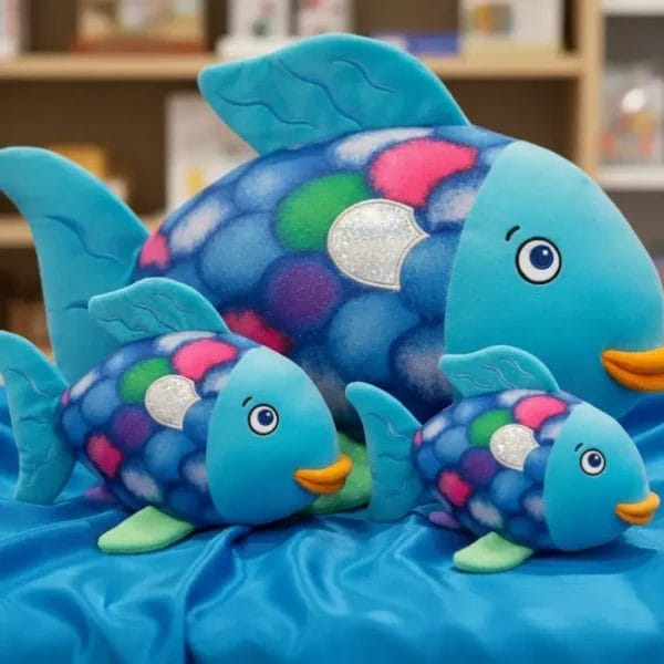 Different sizes of rainbow fish stuffed animal