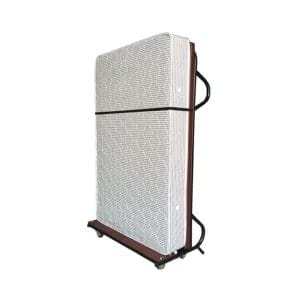 Non-marking silent swivel casters with locking brakes for hotel rollaway guest beds.