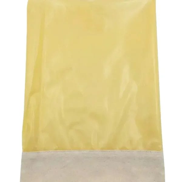 Internal yellow PVC lining of a hotel wet suit bag for 100% moisture containment and protection.