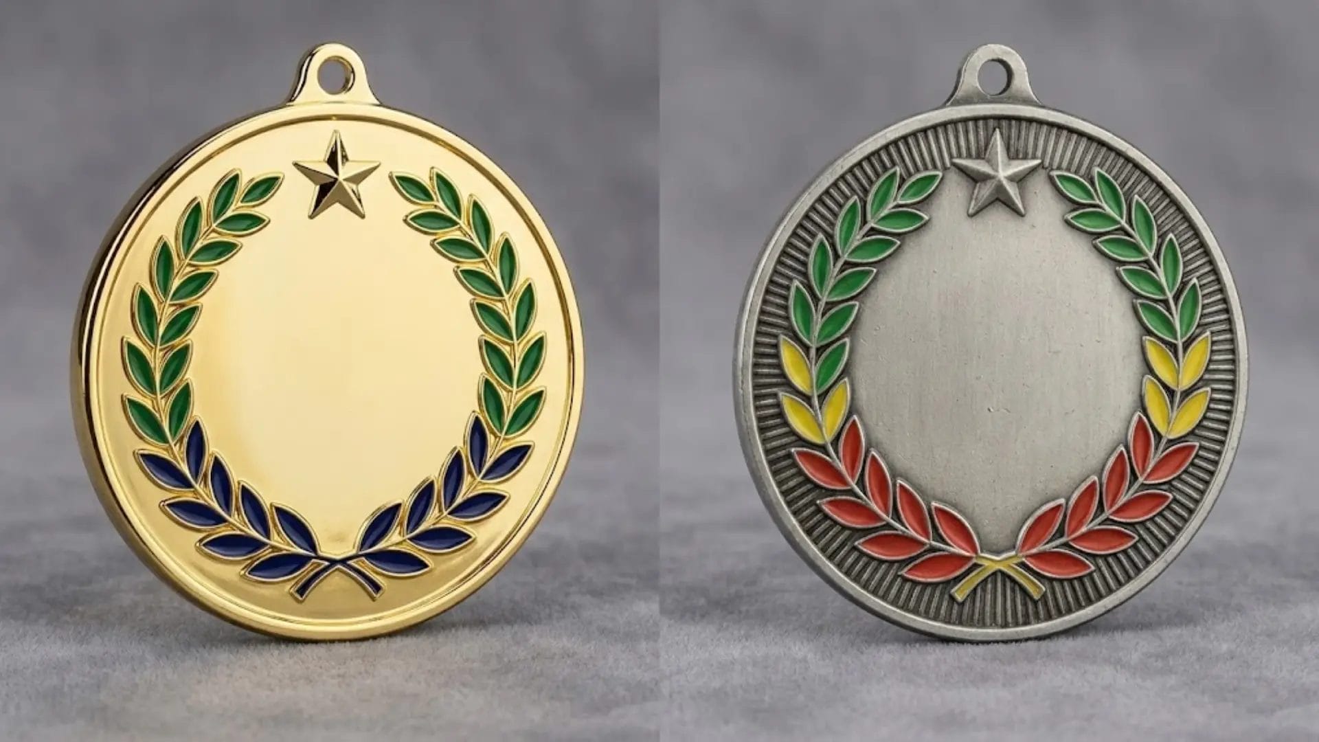 Side-by-side comparison of a premium zinc alloy medal and a budget iron medal.