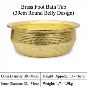 Durable brass copper pedicure bowl, 39cm outer diameter, hand-hammered texture, perfect for portable spa use