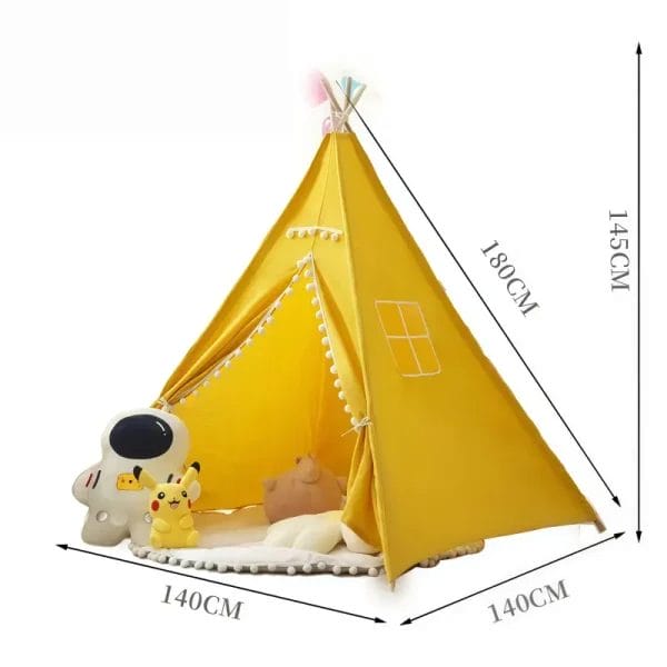 Large yellow indoor playhouse tent (55.1" x 55.1") with breathable ventilation window.
